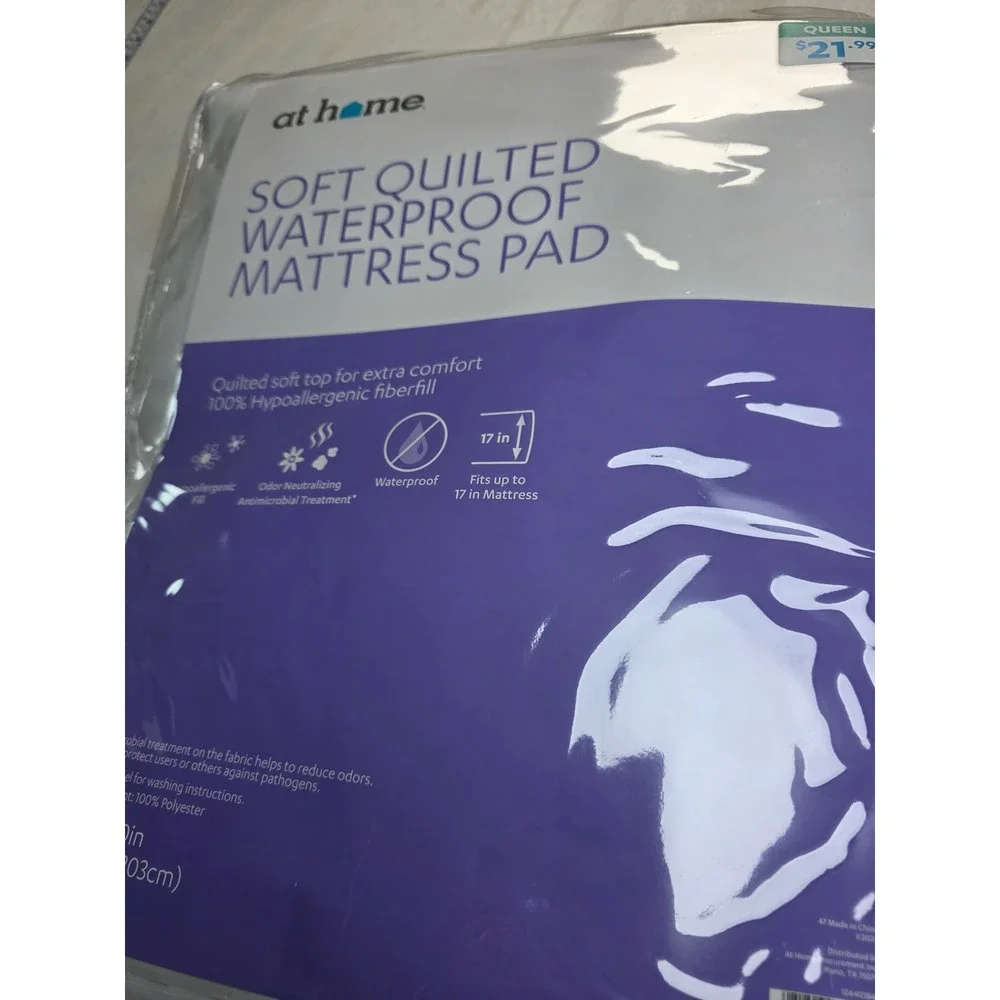 At Home Queen Soft Quilted Waterproof Mattress Pad Hypoallergenic White Bedding